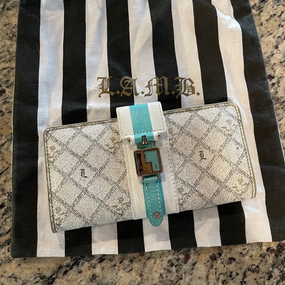 L.A.M.B. Wallet Billfold Green blue aqua teal Wallet vintage Gwen Stefani - Picture 1 of 4
